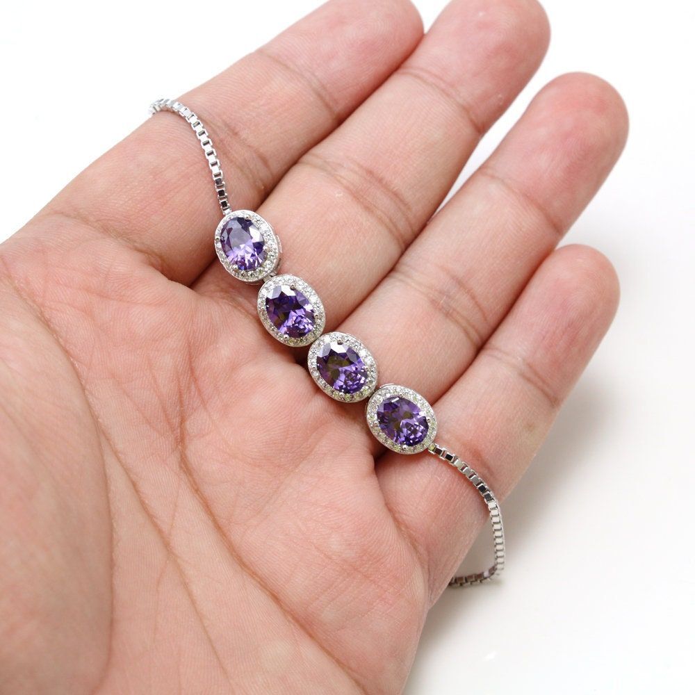 Charming Purple Sparkling Cubic Zirconia Sterling Silver Bracelet